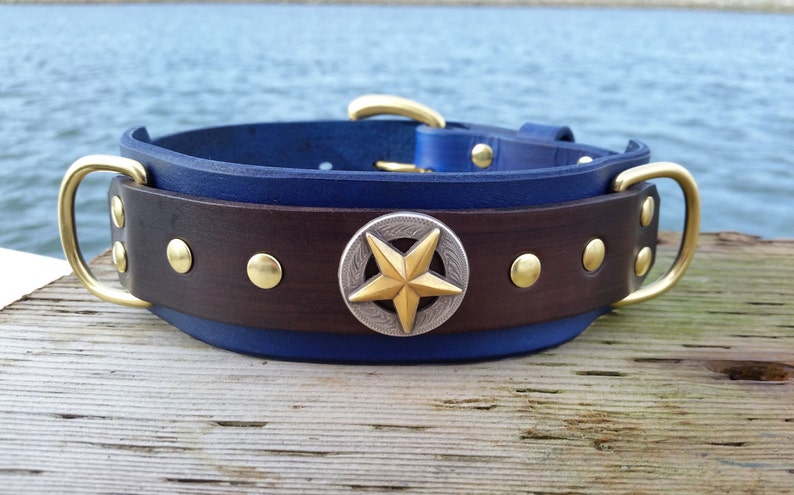 Blue Leather Dog Collar, 2 inch Wide Collar, Royal Blue Pet Collar, Mastiff Collar XL image 2