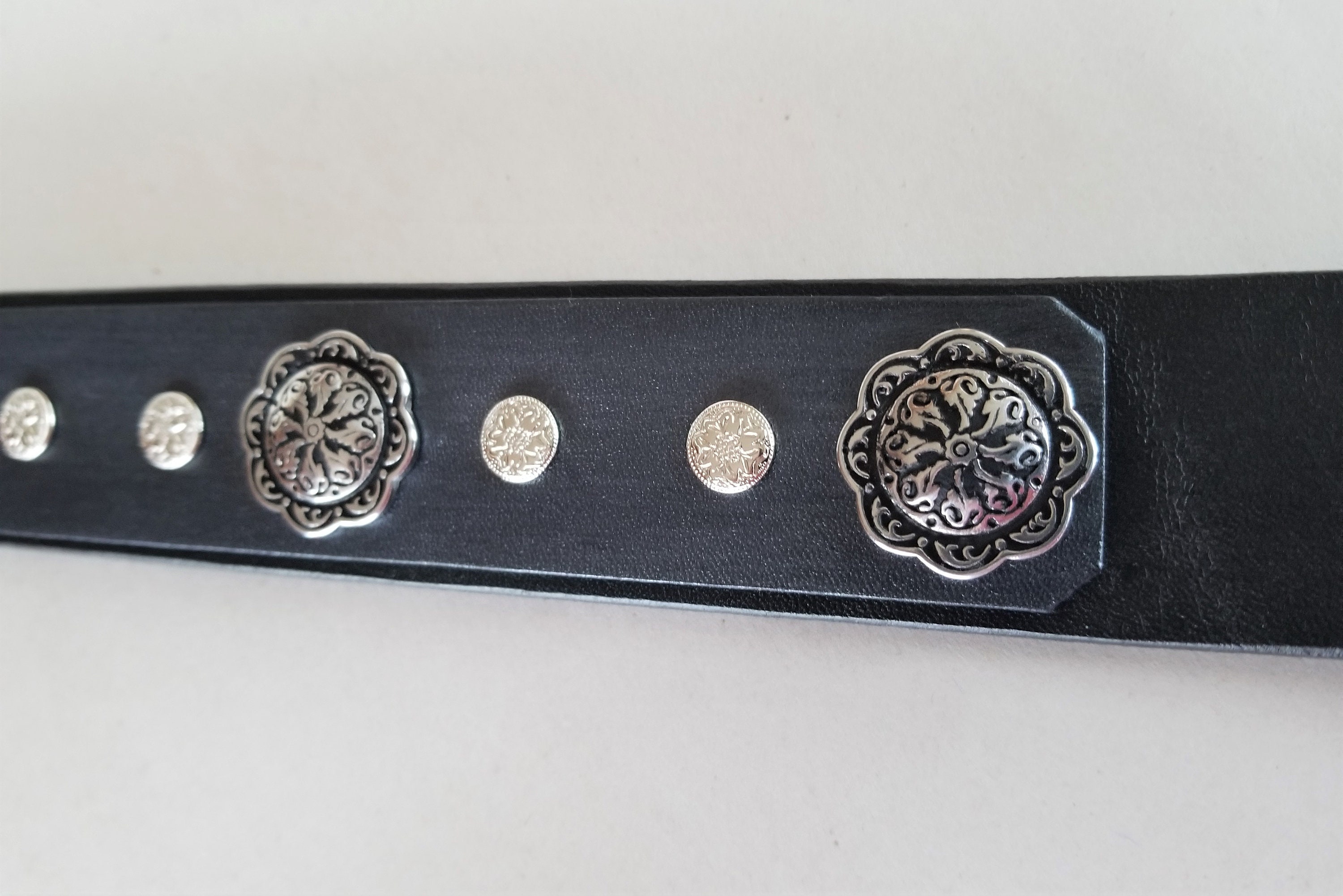 Black Leather Concho Belt: Western Style Silver Buckle - Etsy
