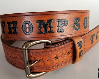 Personalized Western Leather Belt with Name and Initials, Handmade Belt, Tooled Belt