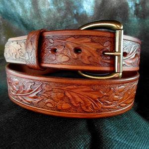 Oakleaf Western Cowboy Belt, Tooled Leather Belt, Handmade Belt for Men ...