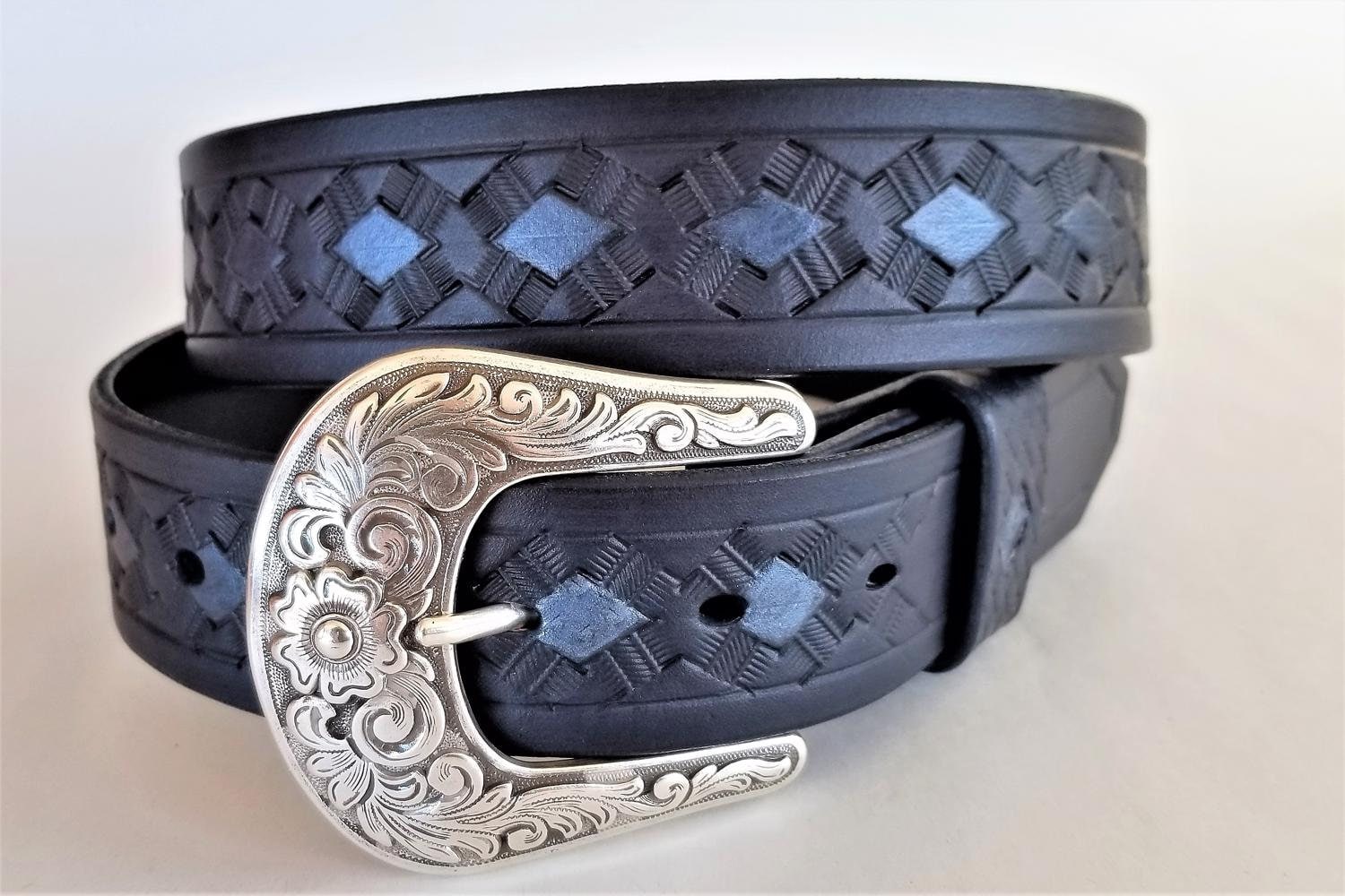 Western Leather Belt Blue Leather Belt Ladies Belts Etsy