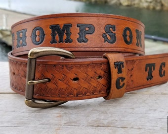 Tooled Leather Belt, Personalized Western Cowboy Belt