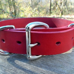 Classic Red Leather Dog Collar - Plain Red Collar - Red Dog Collar - Large Dog Collar