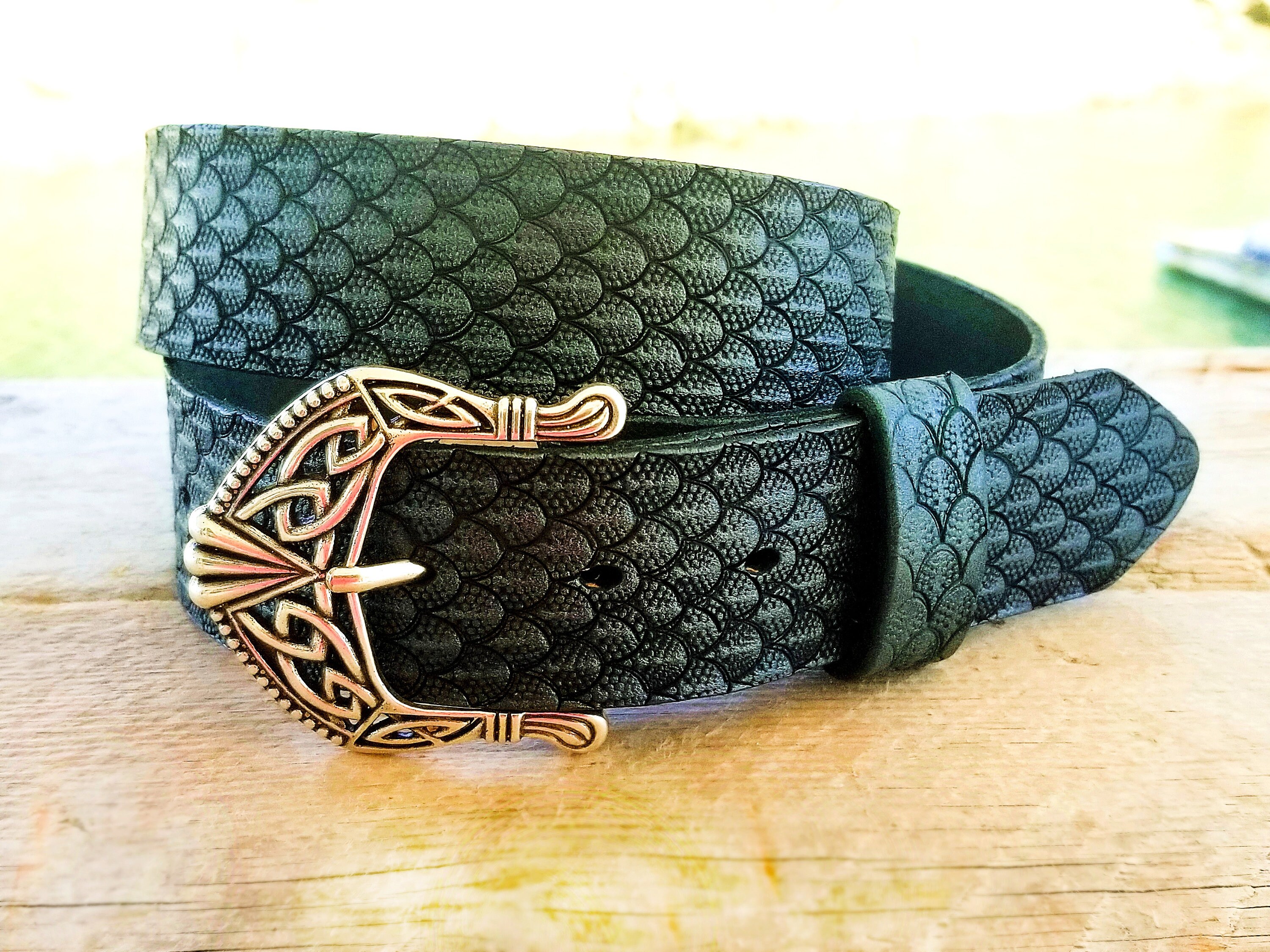 thumbnail image 2 of Men's Genuine Leather Belt - Dragon & Tiger Head Vintage Embossed Design (Black) 2 of 6