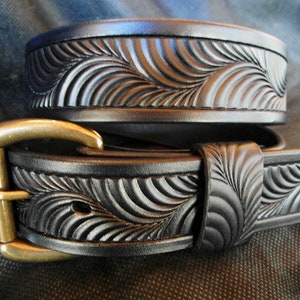 Tooled Western Leather Belt: Hermann Oak Cowboy Belt Schwarz