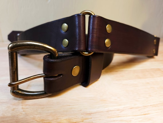 Dark Brown Leather Belt: Sectional Design With Brass  display picture 2