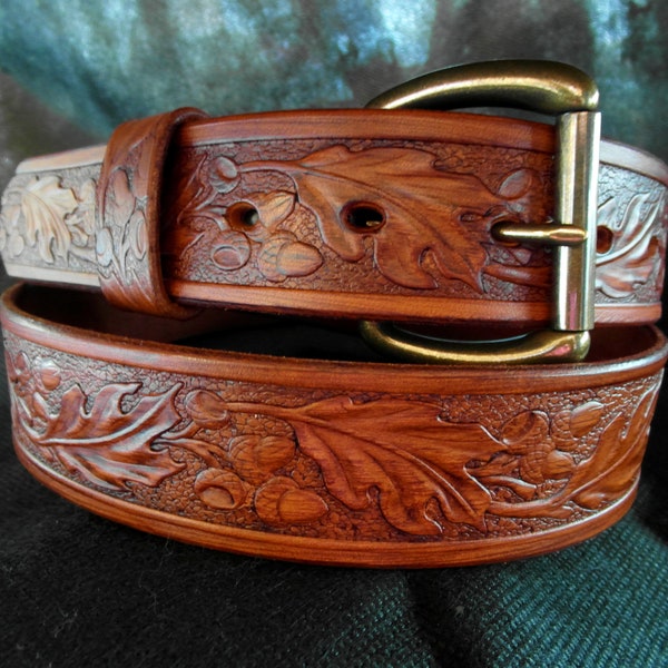 Oakleaf Western Cowboy Belt, Tooled Leather Belt, Handmade belt for men, Designer gift for Dad, Father's Day