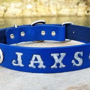 Personalized Dog Collar, Blue Leather Collar with Stars