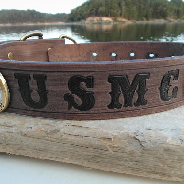 US Marines Dog Collar, USMC Dog Collar, Marine Corp Dog Collar, Leather Military Dog Collar