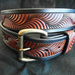 Tooled Western Leather Belt: Hermann Oak Cowboy Belt Bild 2