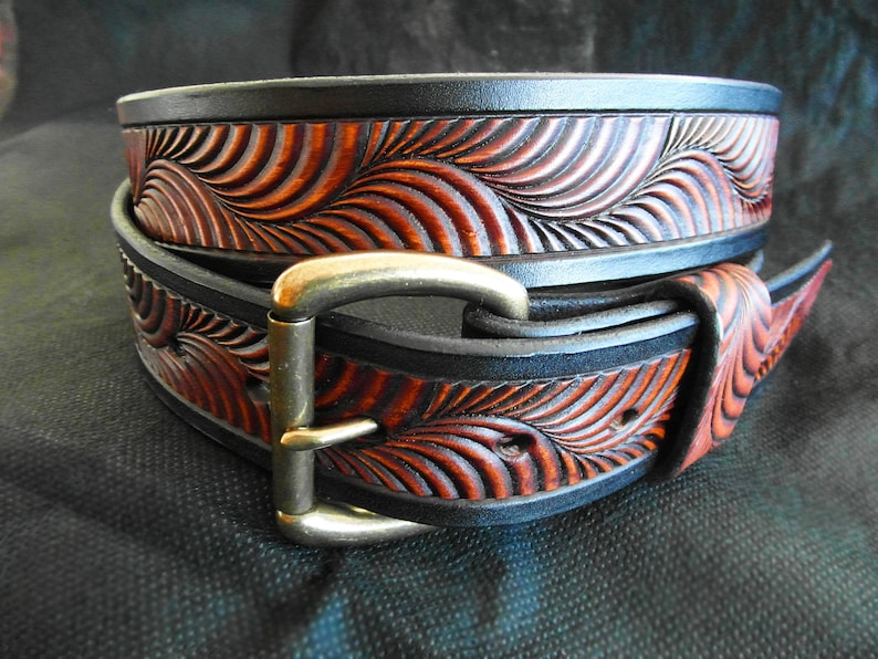 Tooled Western Leather Belt: Hermann Oak Cowboy Belt Bild 2