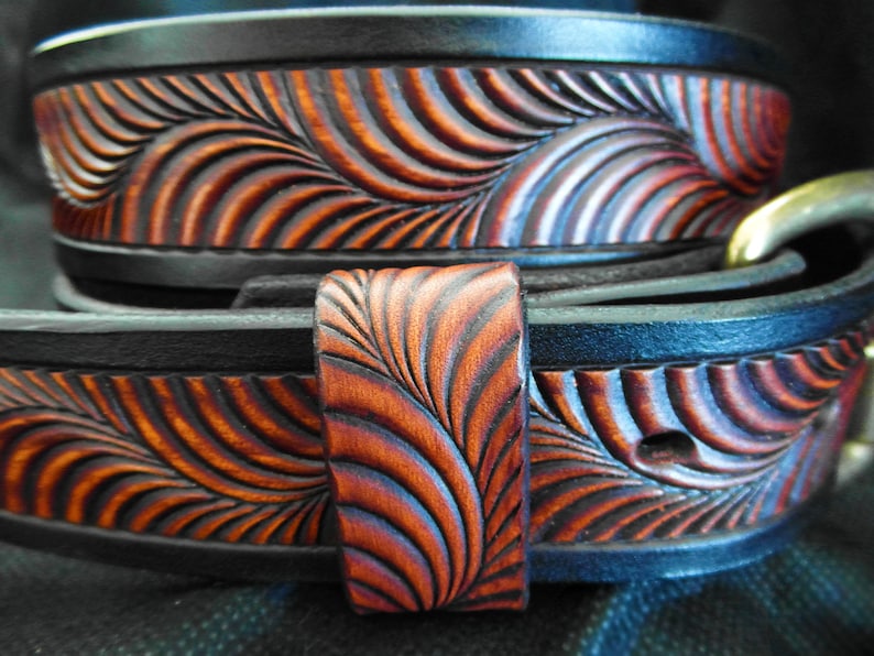 Tooled Western Leather Belt: Hermann Oak Cowboy Belt Bild 6