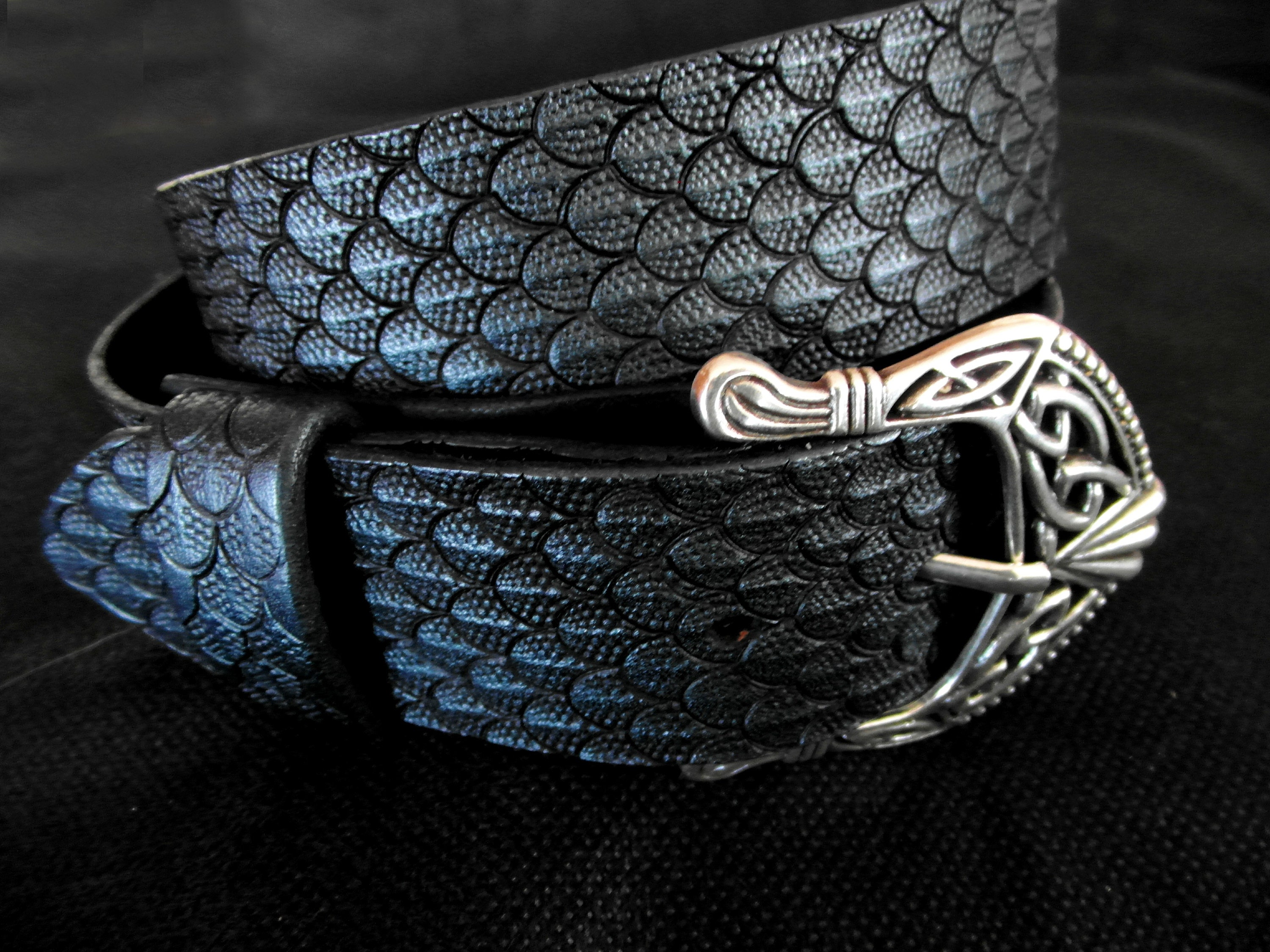 Dragon Scale Leather Belt: Tooled Full Grain, Celtic Buckle - Etsy