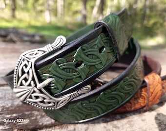 Handmade Celtic Leather Belt - Tooled Design - Men's Accessory