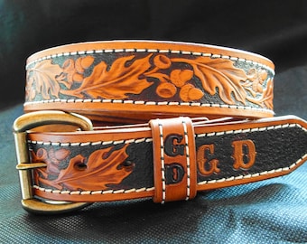 Personalized Tooled Western Belt with Classic Oakleaf Design