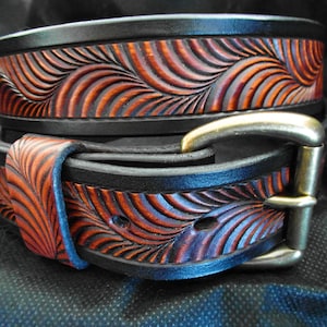 Tooled Western Leather Belt, Cowboy Leather Belt, Leather Belt Men,  Father&#39;s Day gift