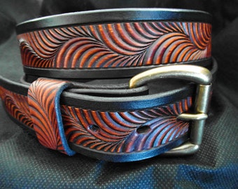 Tooled Western Leather Belt, Cowboy Leather Belt, Leather Belt Men,  Father's Day gift