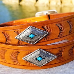Western Belt with Turquoise Conchos, Ladies Genuine Real Leather Belt, Designer Belt for Women