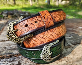 Tooled Leather Celtic Belt - Handcrafted Men's Accessory