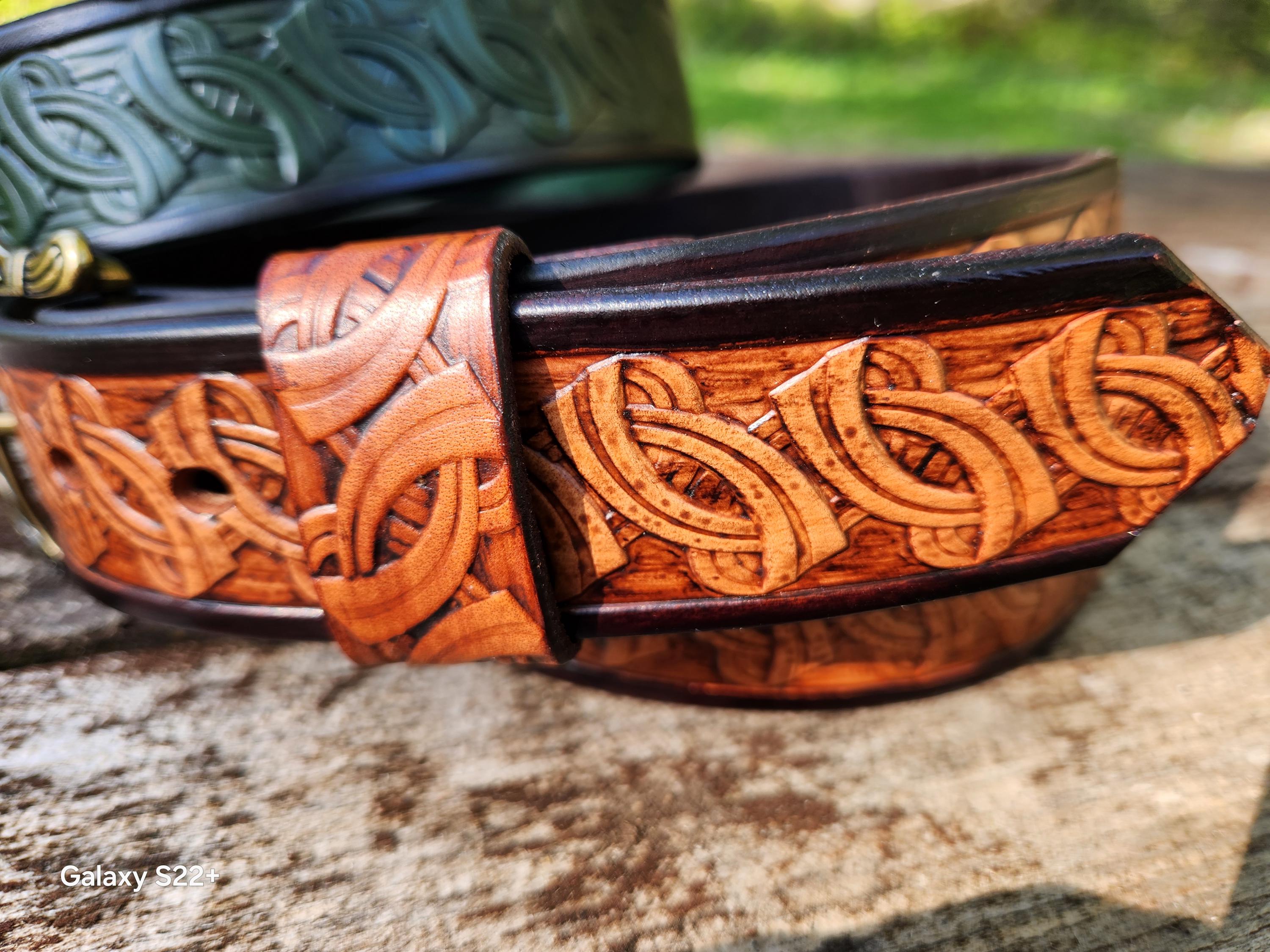 Unique Celtic Design Brown Belt Celtic knot print Genuine leather belt – Waddell leather main image 4