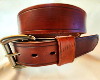 Distressed Leather Belt: Men's Wide Saddle Brown Belt