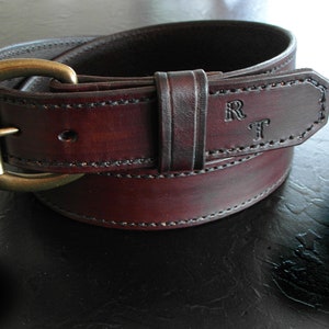 Custom Leather Belt: Stitched Hermann Oak, Personalized Initials