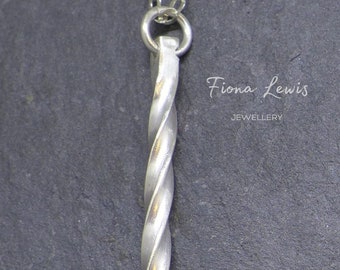 Solid sterling silver Twisted square pendant recycled silver handmade UK Fiona Lewis | ideal gift | present | 2 sizes | ready to ship