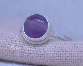 Flourite cabochon ring | purple | recycled sterling silver | OOAK one of a kind | ready to ship | Fiona Lewis | South Gloucestershire artist