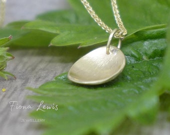 Strawberry Petal solid 9ct gold pendant Recycled, petal textured pendant, handmade by Fiona Lewis in UK, birthday gift, anniversary present,