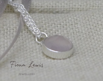 Pale pink rose cut quartz pendant set in sterling silver including chain ethical, recycled, present gift girlfriend or wife, Fiona Lewis uk