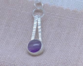 Flourite cabochon, pendant, purple, sterling silver, jewellery set, OOAK, one of a kind, textured, recycled ready to ship, Fiona Lewis