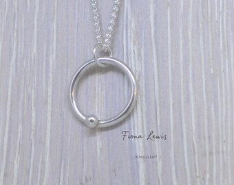 Small single droplet silver circle pendant made recycled sterling silver, recycled silver one of a kind UK handmade