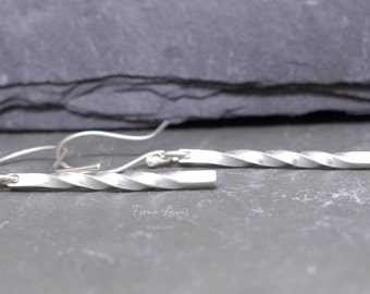 Solid sterling silver Twisted square earrings dangly | ethical recycled silver handmade Fiona Lewis | ideal gift | present | ready to ship