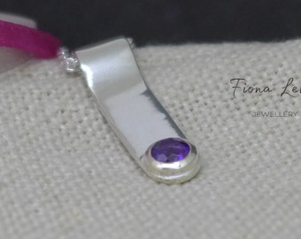 Amethyst pretty pendant set in sterling silver including chain ethical,  purple, recycled, present gift girlfriend or wife, Fiona Lewis uk