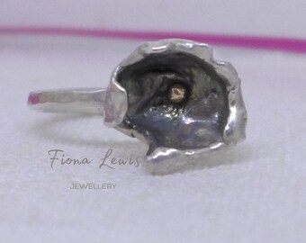 002 Flora water cast & gold droplet ring| recycled silver gold  | one of a kind | flower ring| ready to ship | Mum handmade UK Fiona Lewis