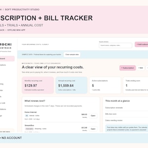 Offline Subscription & Bill Tracker App, Renewal Calendar and Free Trial Planner | Mochi SubTrack