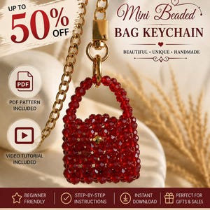 Mini Beaded Bag Keychain Pattern, Right Angle Weave Tutorial (PDF Download)