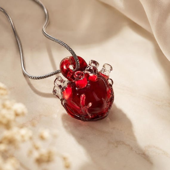 Handmade Glass Anatomical Heart Pendant Necklace, Gothic Lampwork Jewelry