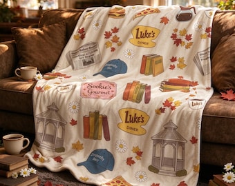Coperta "Cozy Town", coperta "Autumn Gazebo", flanella per gli amanti di Gilmore Girls, decorazioni autunnali, regalo per i fan della serie TV