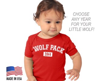 NC State Wolf Pack personnalisé bébé coton une pièce body - faire-part de bébé cadeau pour bébé fille et garçon fabrication américaine vêtements pour bébé
