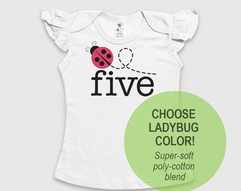 Haut cinquième anniversaire coccinelle pour tout-petit - Manches flottantes, mélange poly-coton