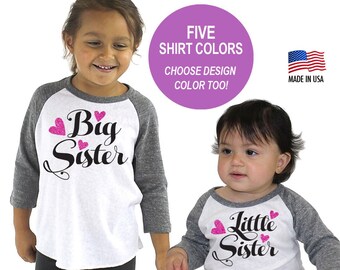 Big Sister or Little Sister Tri-blend Raglan Baseball Shirt - Infant, Toddler, Kids and Youth Sizes