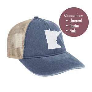 MINNESOTA Low Profile Trucker Hat - Vintage Look Pigment Dyed Cotton Twill Polyester Mesh Back 6 Panel Trucker Hat
