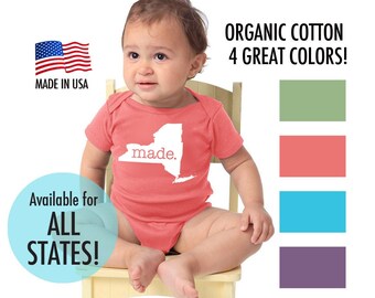 All States Home State  'Made' Organic Cotton Baby One Piece Bodysuit- Infant Girl and Boy Gift American apparel Baby Clothing
