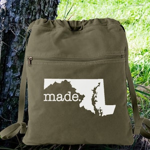 Maryland MD Made Canvas Backpack Cinch Sack
