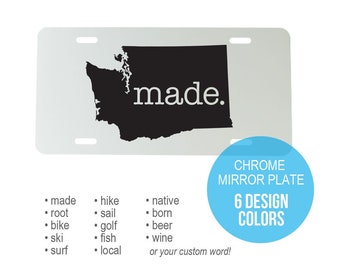 Plaque d'immatriculation personnalisée Washington en aluminium miroir - 6 pouces x 12 pouces - WA Car Plate