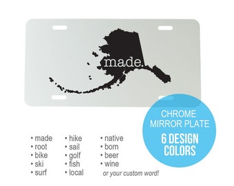 Plaque d'immatriculation personnalisée en miroir, blanche ou chromée de l'Alaska - 6 pouces x 12 pouces - AK Car Plate