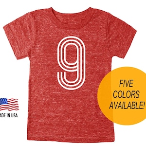 Ninth 9th Birthday &#39;9&#39; Tri Blend Youth T-Shirt -  Kids Boy and Girl Tee Twins Triplets