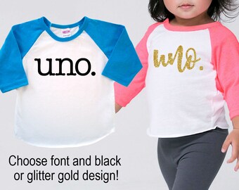 Baby's First 1st Birthday 'Uno' Poly Cotton 3/4 Raglan Sleeve Baseball Shirt