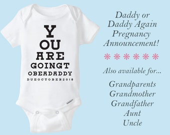 Daddy or Daddy Again Eye Chart Baby Pregnancy Announcement White Cotton One Piece Bodysuit - Infant Girl Boy Grandparents Gift